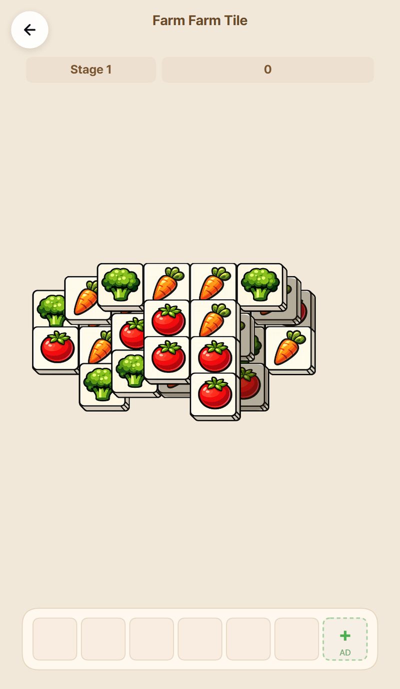 A later, denser Farm Farm Tile stage with many overlapping layers of crop tiles, most of them partly buried