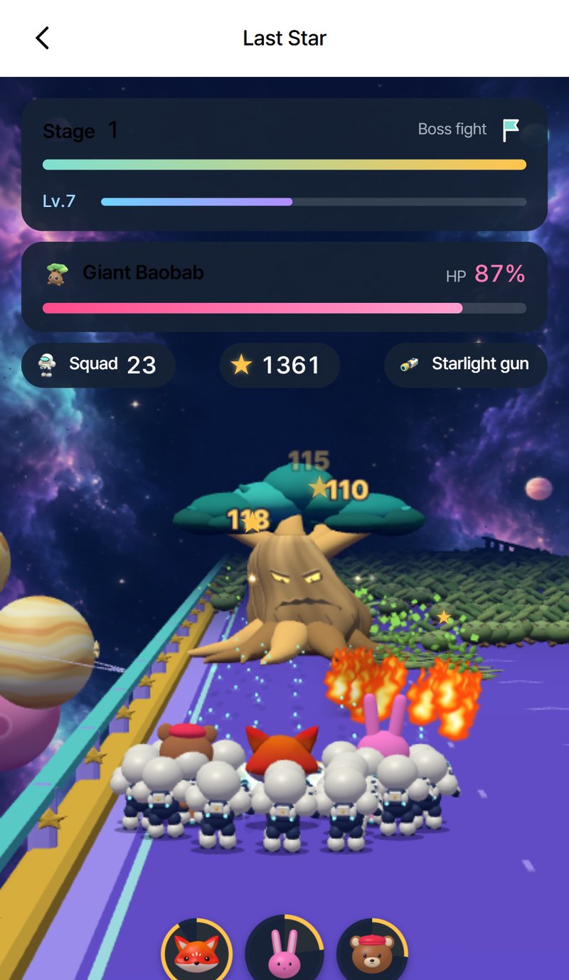 Last Star boss screenshot of the squad facing the giant baobab