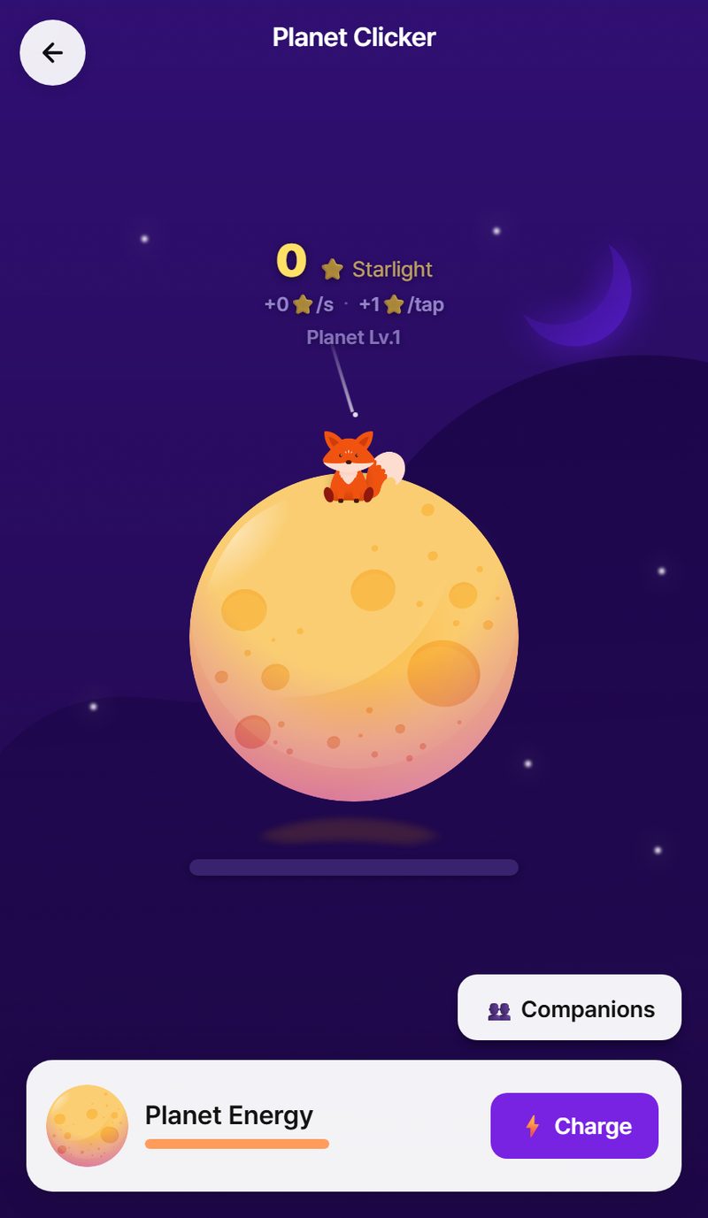 Planet Clicker start screen screenshot