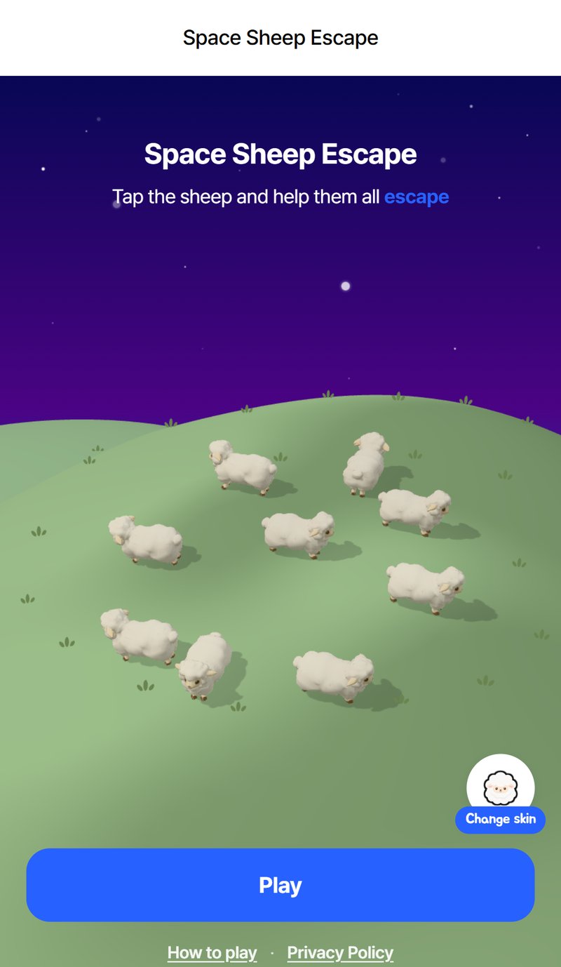 Space Sheep Escape title screen — a flock of sheep grazing under a purple night sky