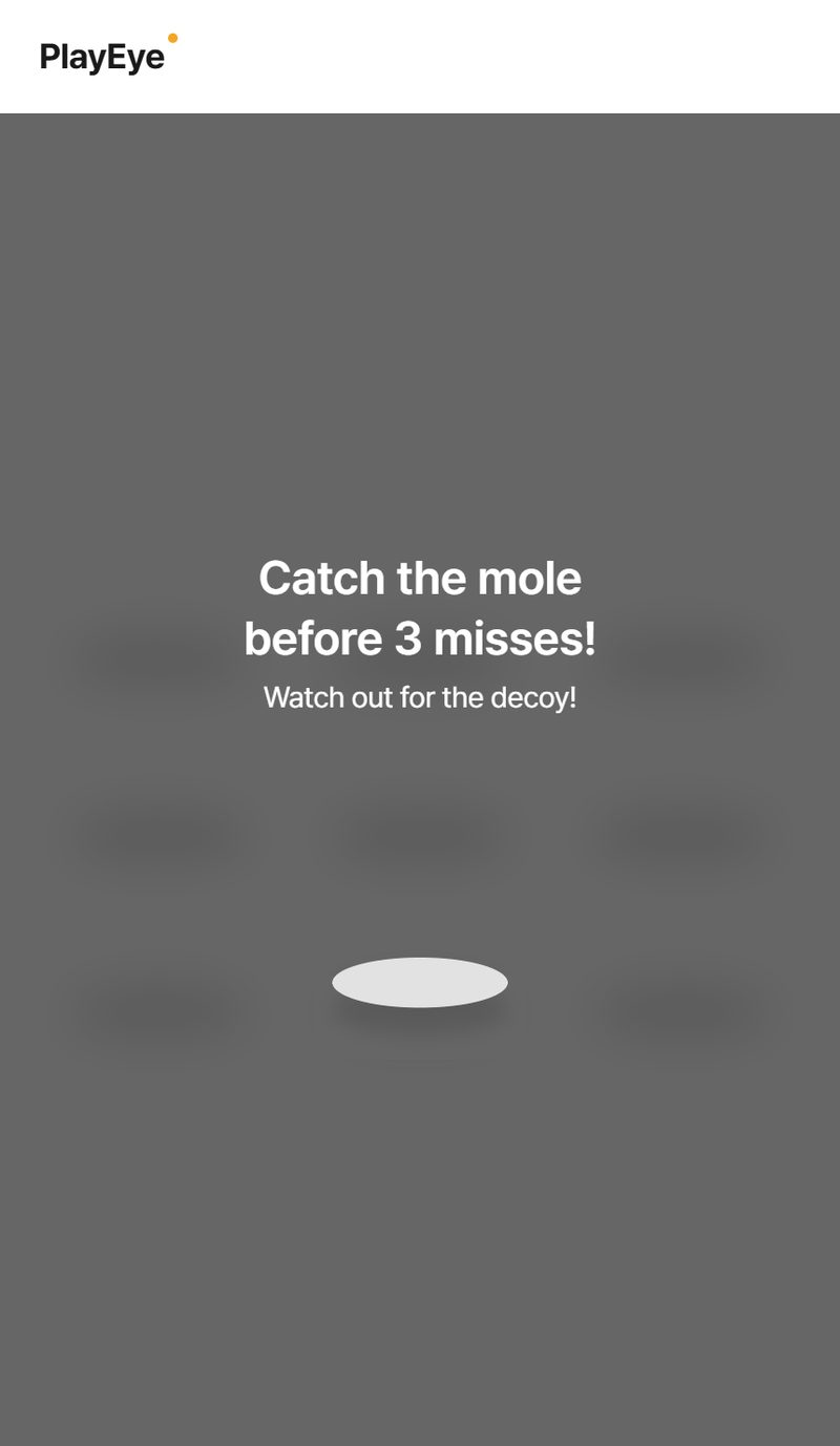 Whack-a-Mole on PlayEye with moles popping up from a grid of holes and a score counter at the top
